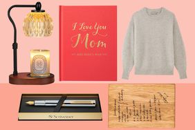 A selection of the best Christmas gifts for mom on a two-tone pink background