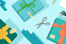 Wrap It Up Spotlight, illustrated gift wrap, wrapped presents, scissors, wrapping paper