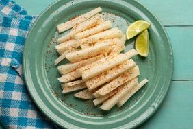 Cutted mexican yam bean also called Jicama with chili powder