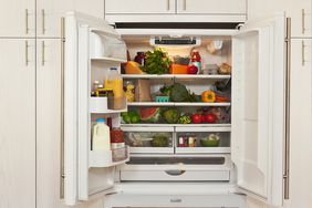 open refrigerator filled with food