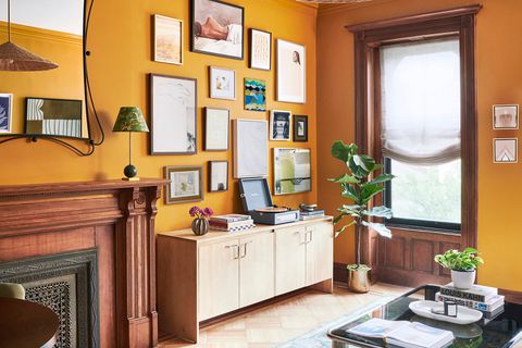 real simple home 2024 mustard yellow den