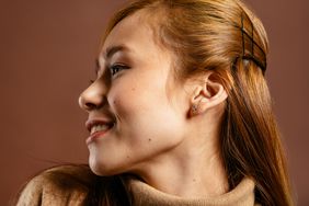 side view of woman with dyed hair