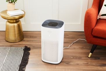 The Clorox Large Room True HEPA Air Purifier on a wooden floor in a home setting