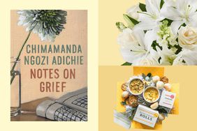 a collage of sympathy gifts we recommend on a yellow background